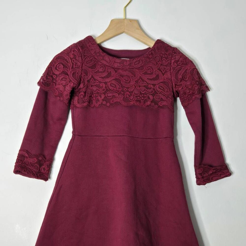 Chasing Fireflies Dress Size XS 4 Burgundy Wine Lace Overlay Long Sleeve